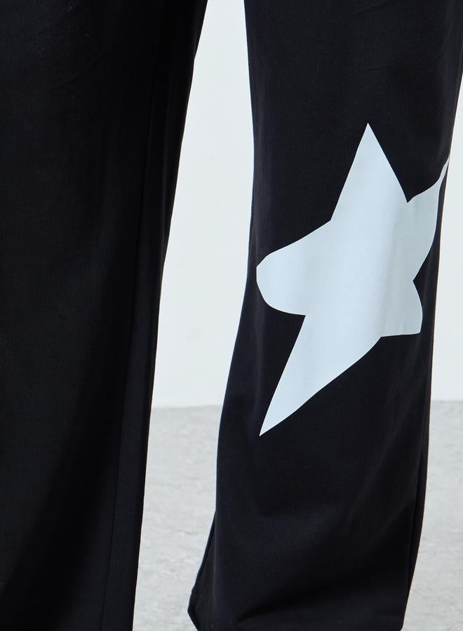 Styli Men Black Star Print Wide Leg Joggers - Image 3